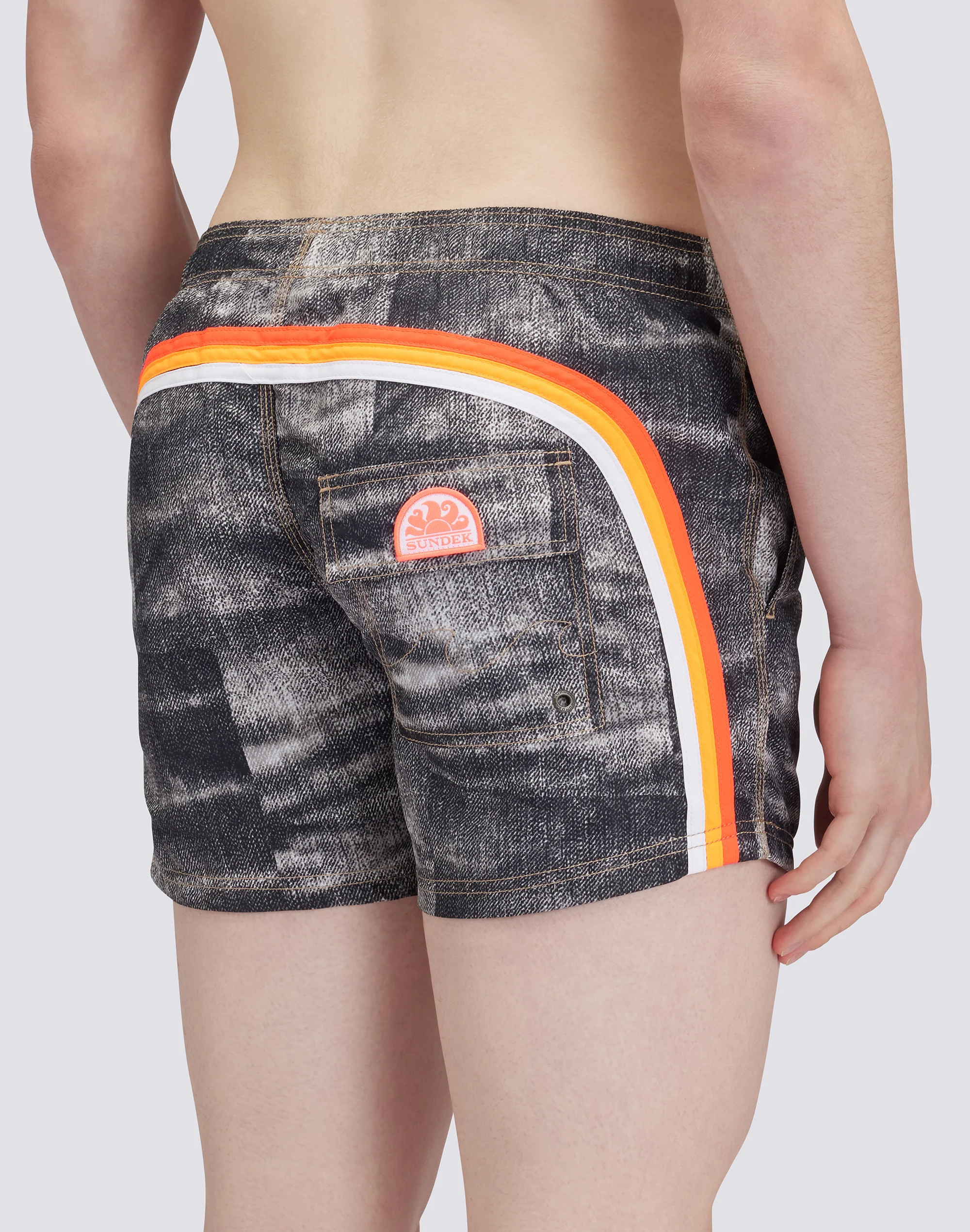 DENIM PRINT SHORT SWIMSHORTS ELASTIC WAIST ICONIC TAFFETA GOLDENWAVE - Image 3