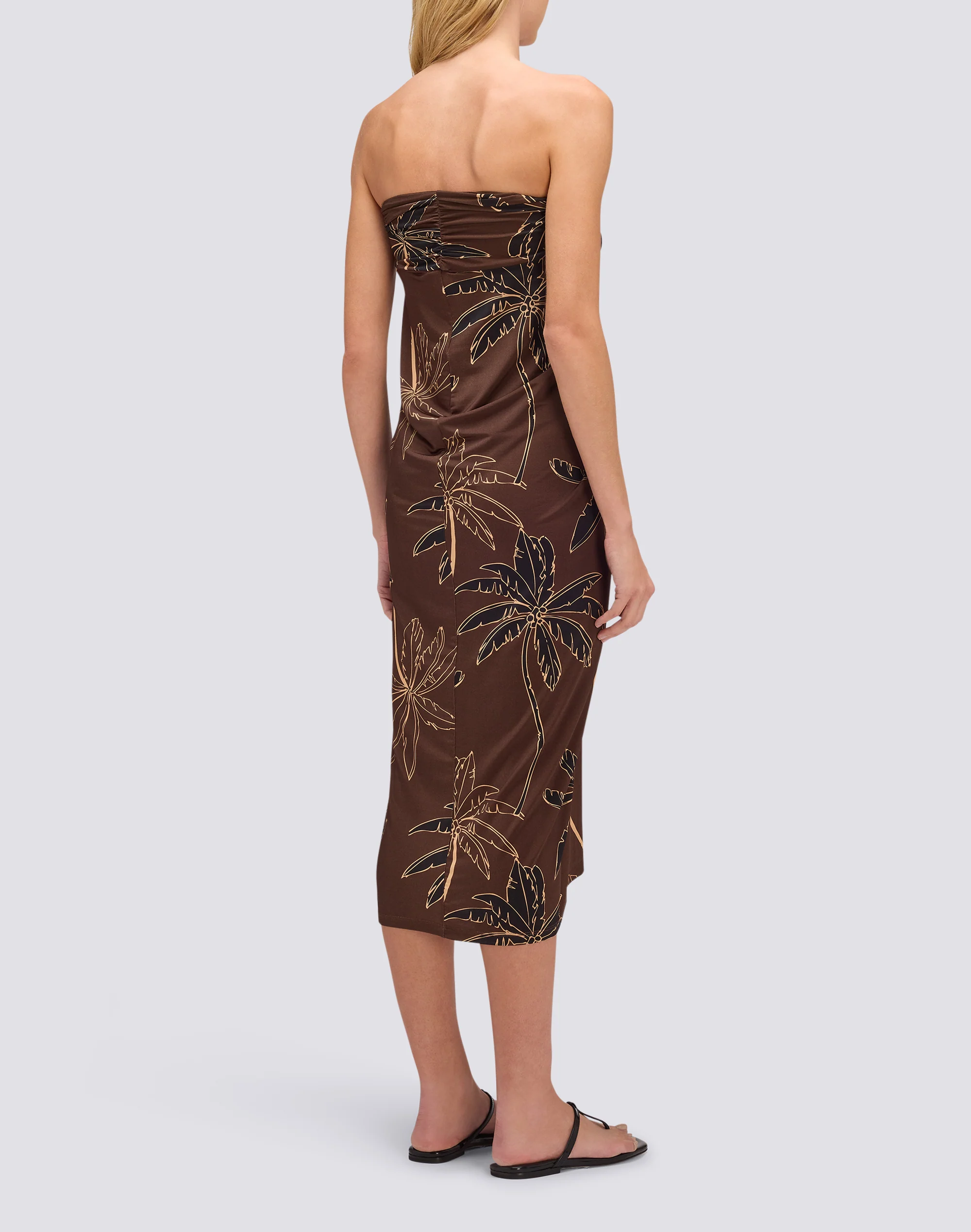 WOMEN'S STRAPLESS JERSEY DRESS WITH GOLDEN PALM PATTERN - Image 2