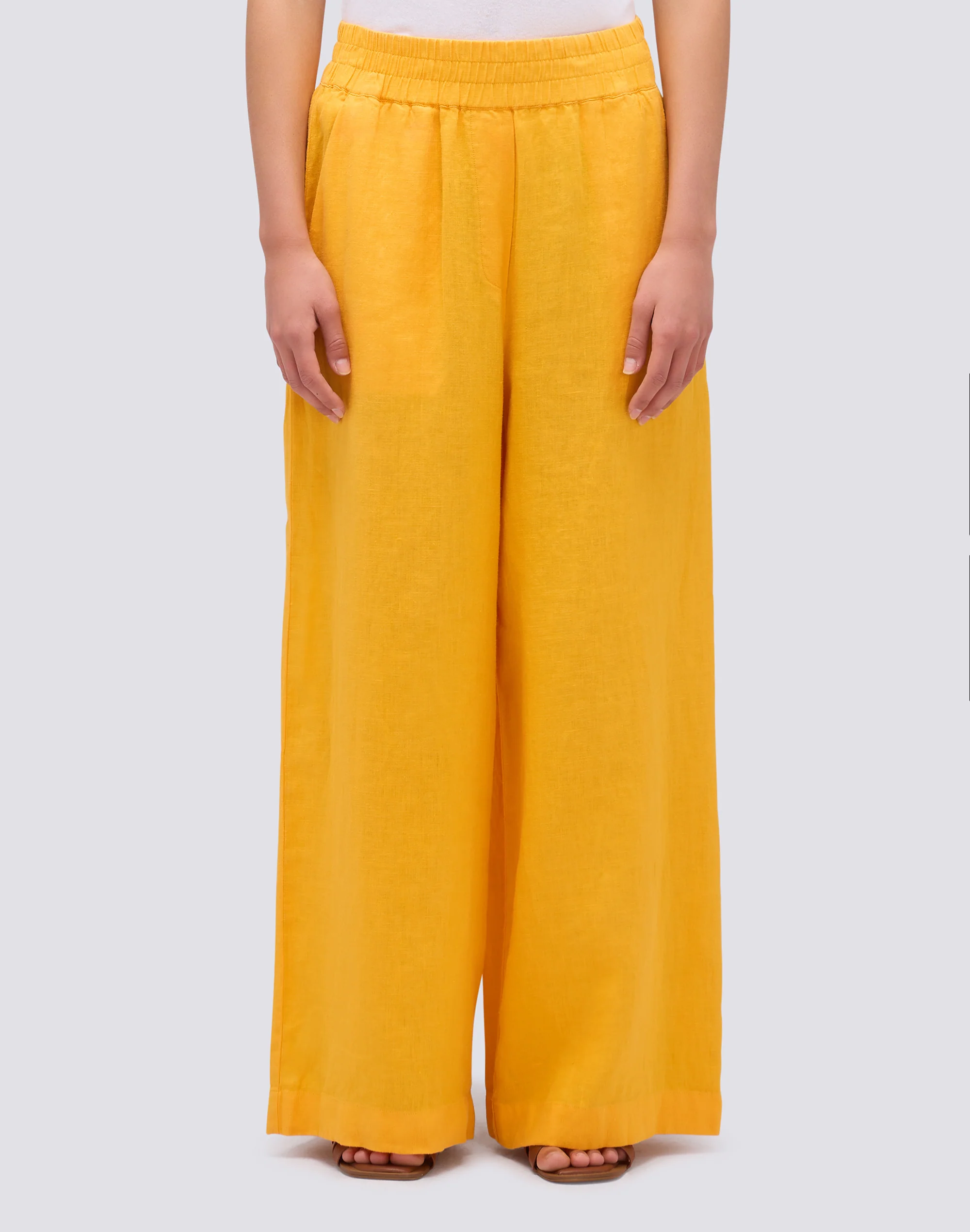 LONG PALAZZO TROUSERS IN GARMENT-DYED LINEN - Image 2