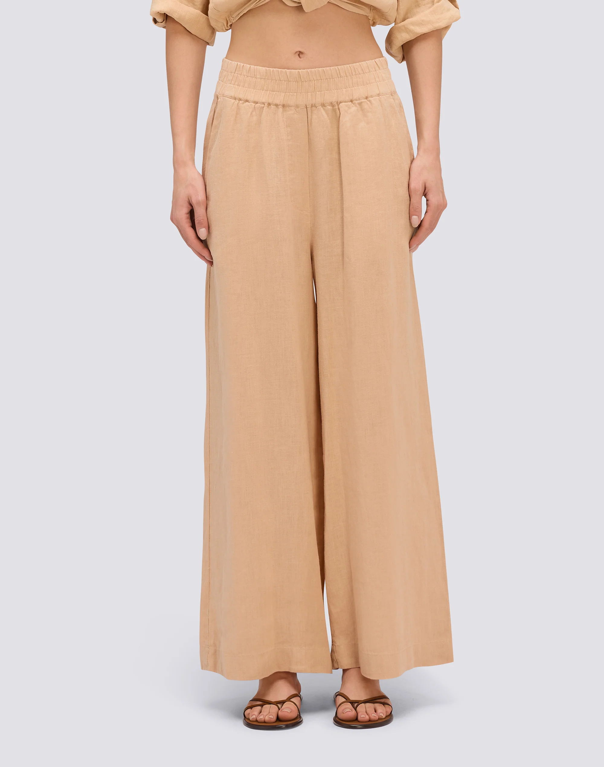 LONG PALAZZO TROUSERS IN GARMENT-DYED LINEN - Image 3
