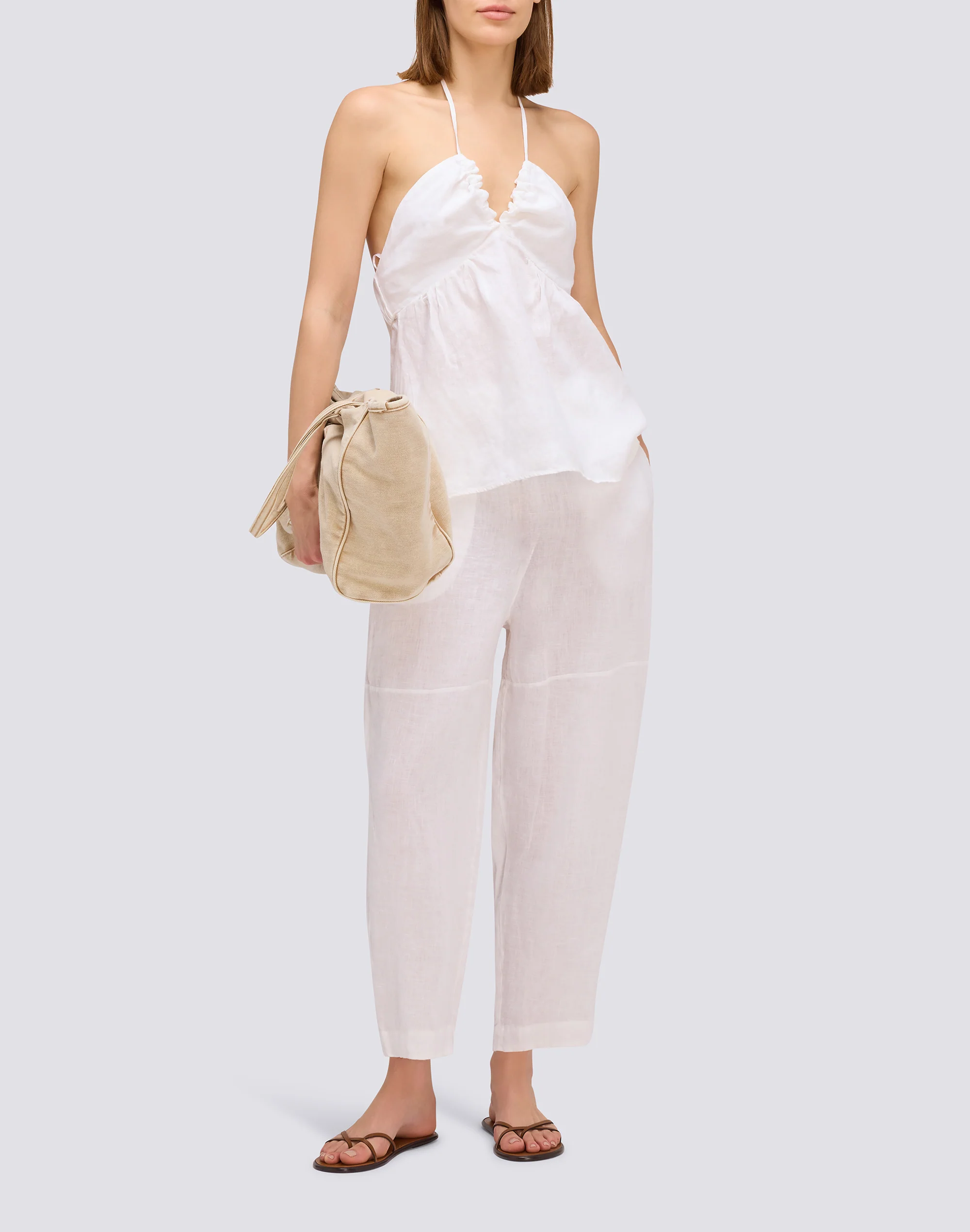 LINEN LONG TROUSERS WITH ADJUSTABLE ELASTICATED WAISTBAND - Image 3