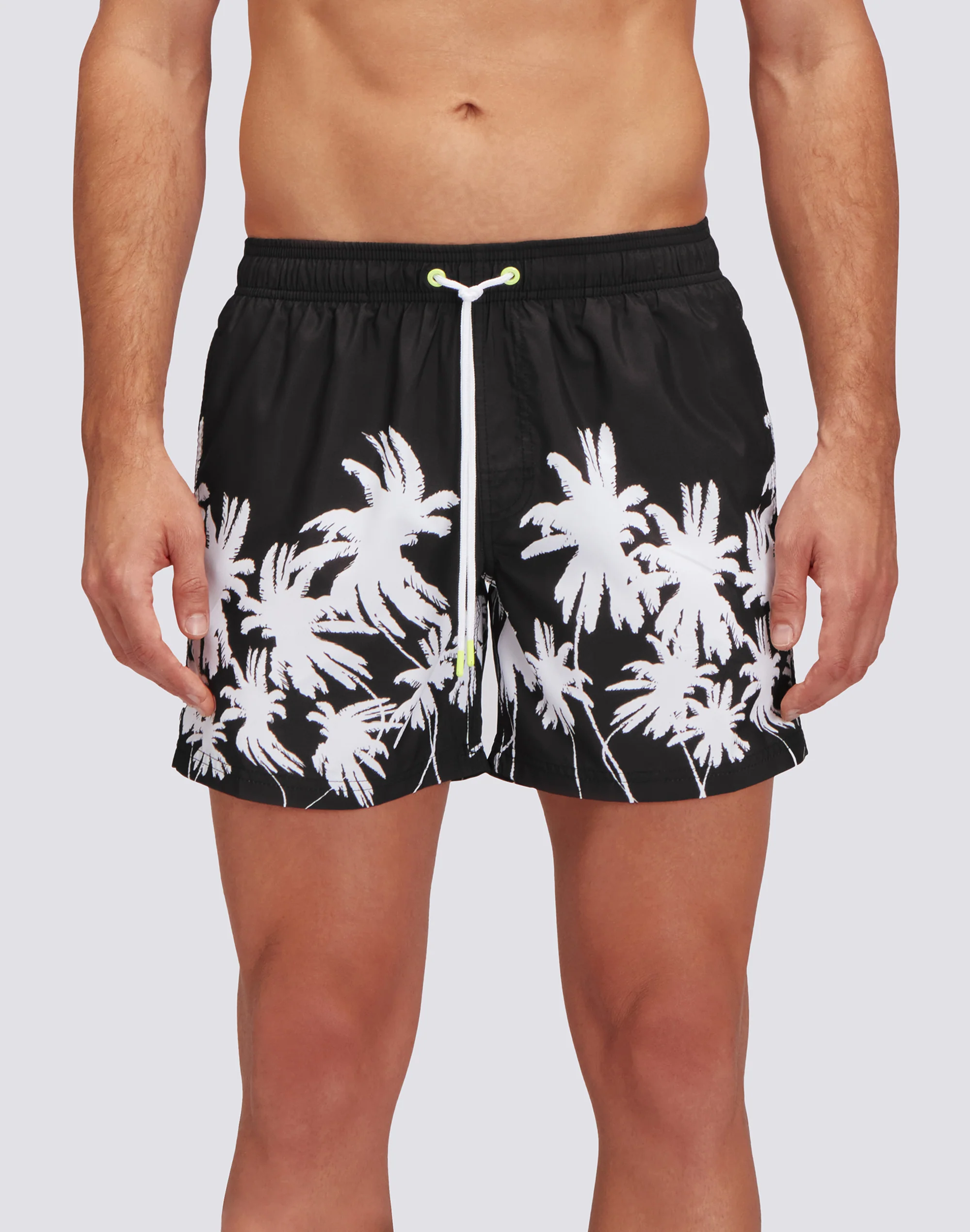REPREVE® ELASTICATED WAIST SHORT SWIMSHORTS WITH BLACK PALM PRINT - Image 2
