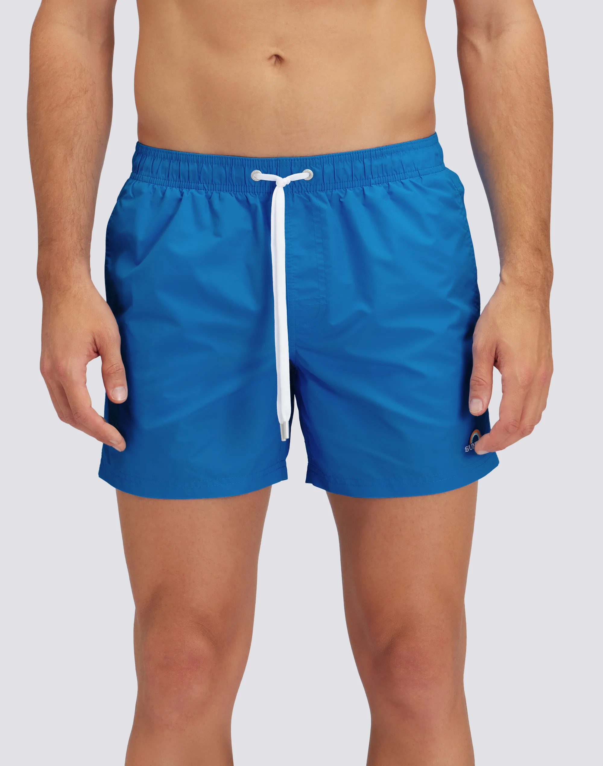 ICONIC TAFFETA ELASTICATED WAIST SHORT SWIMSHORTS WITH RAINBOW EMBROIDERY
