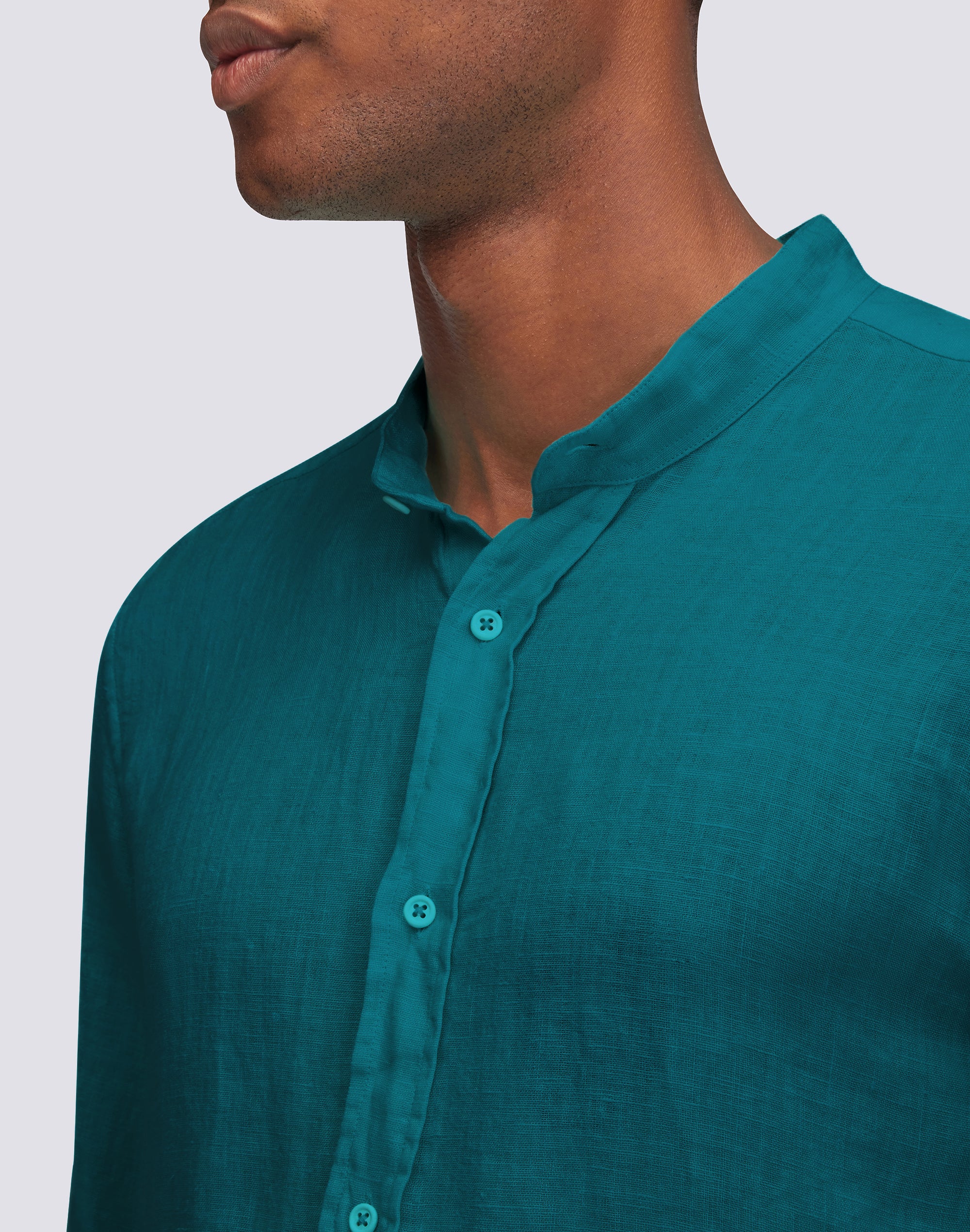 GARMENT DYED LINEN SHIRT WITH MANDARIN COLLAR - Image 3