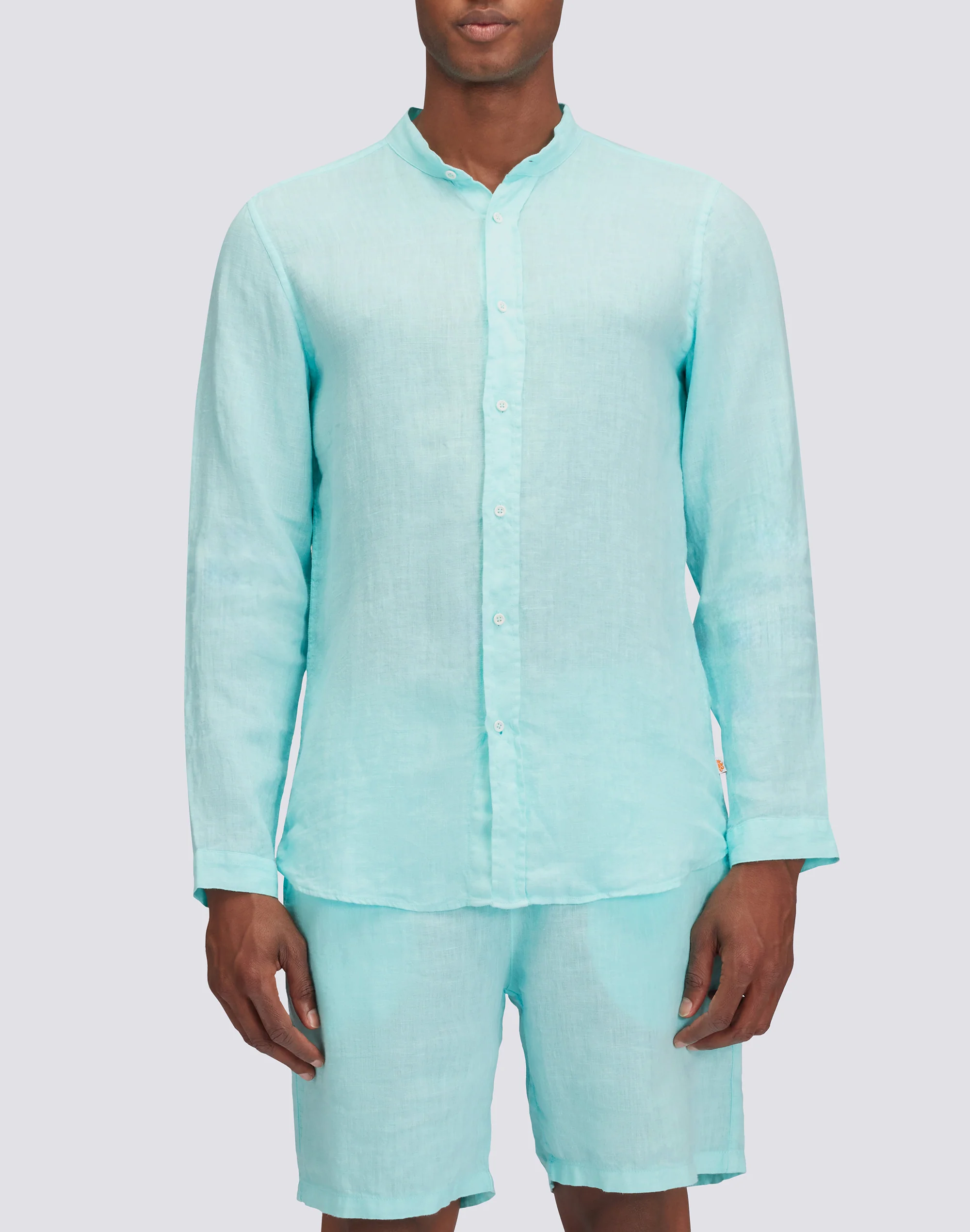 GARMENT DYED LINEN SHIRT WITH MANDARIN COLLAR