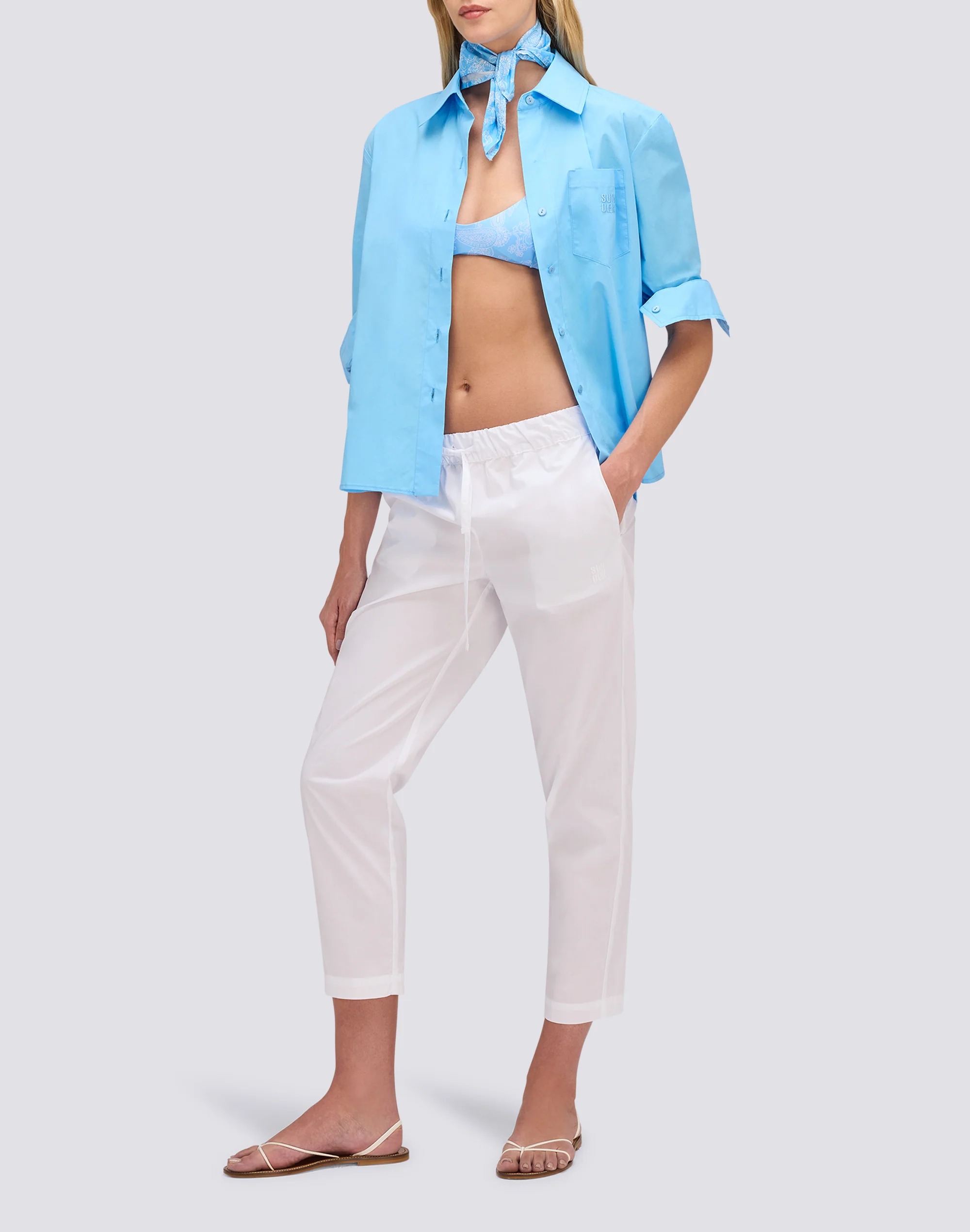 WOMEN'S LONG CIGARETTE TROUSERS IN POPLIN COTTON - Image 4