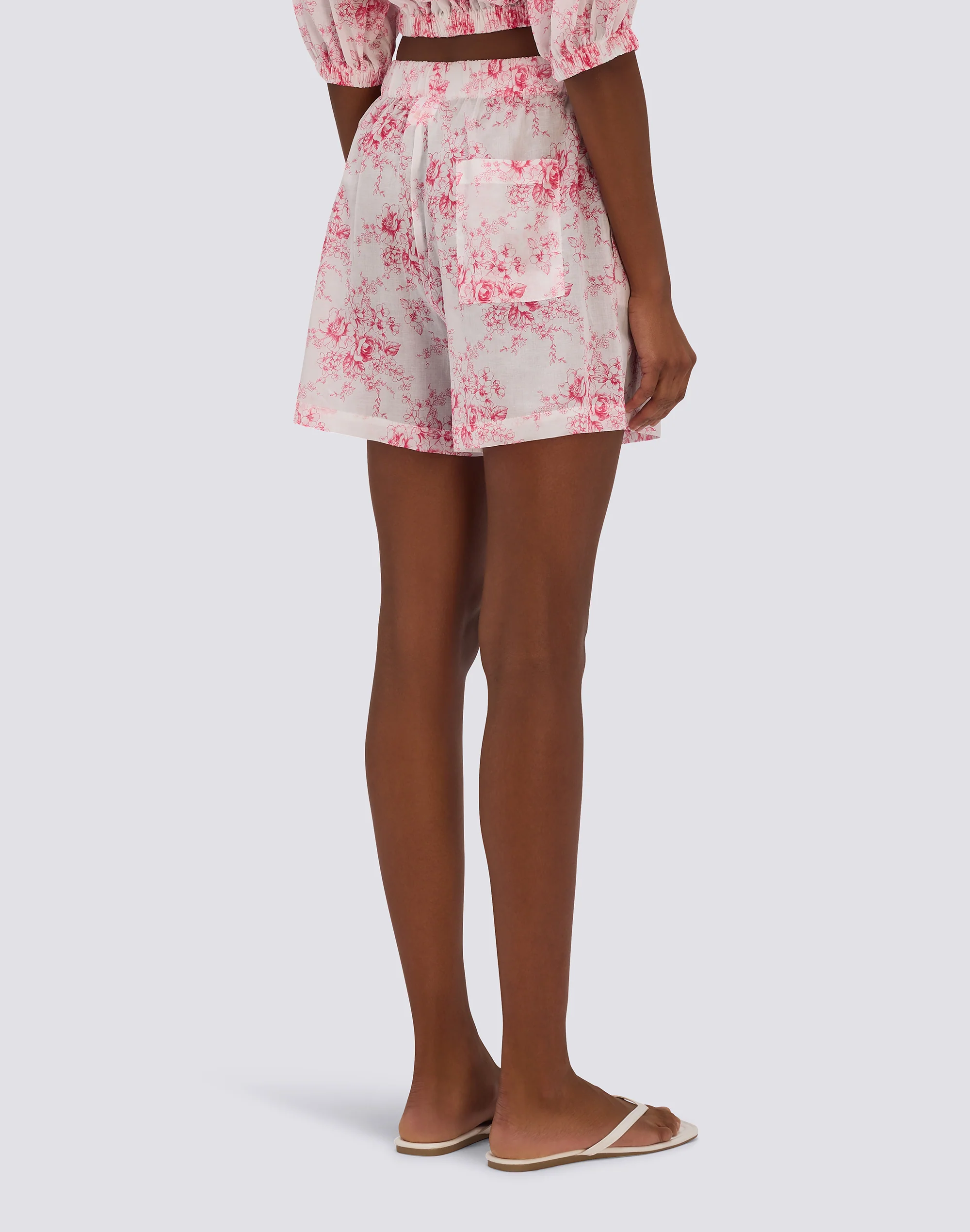 WOMEN'S ELASTICATED WAIST SHORTS WITH ROSE DE JOIE PRINT - Image 2